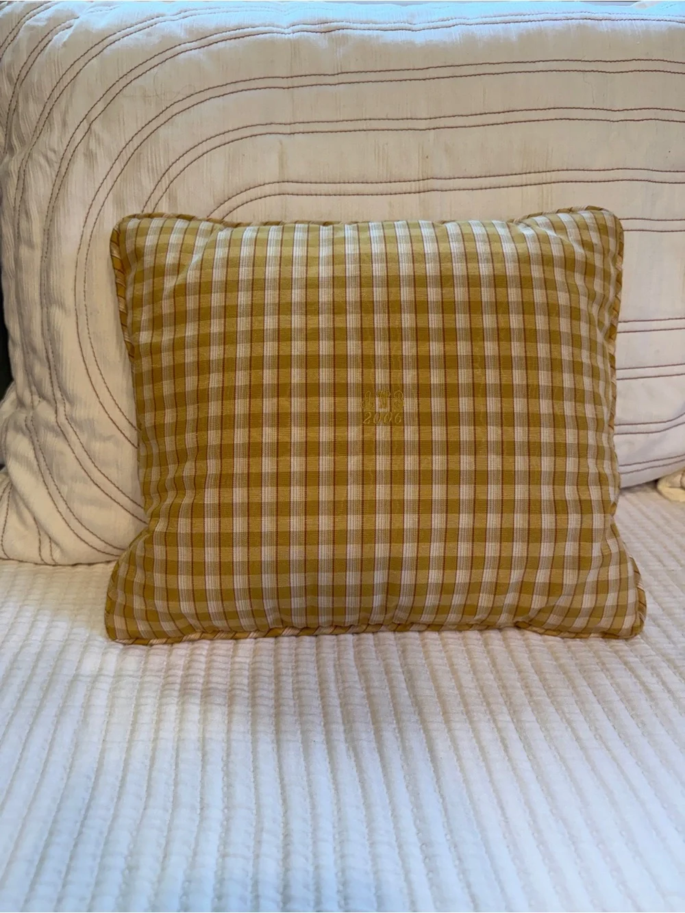 Handcrafted Yellow Lemon Butter Yellow Plaid Needlepoint Mini Accent Pillow